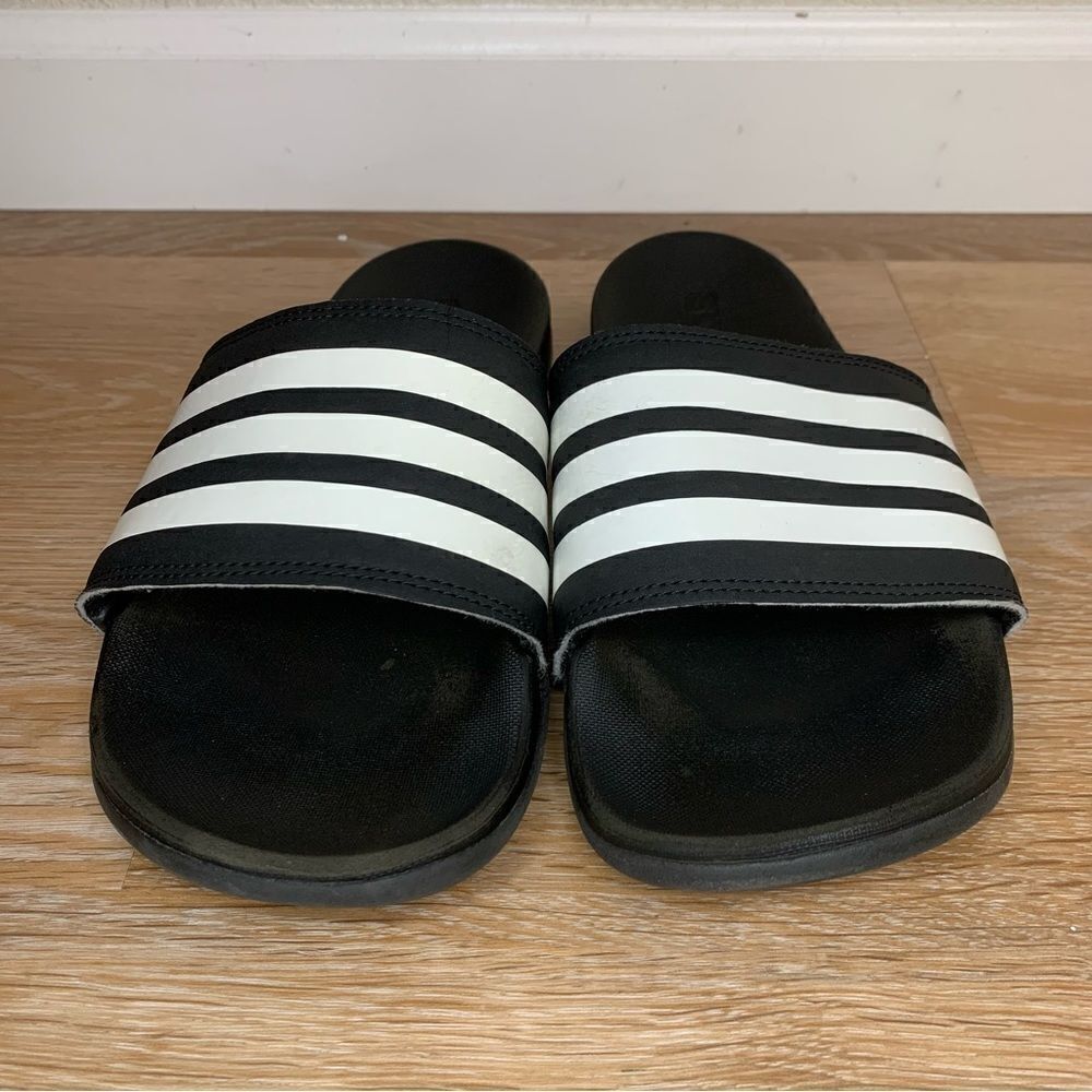 Adidas Women’s Black White Striped Slide Sandals, Size 8 - Picture 6 of 12